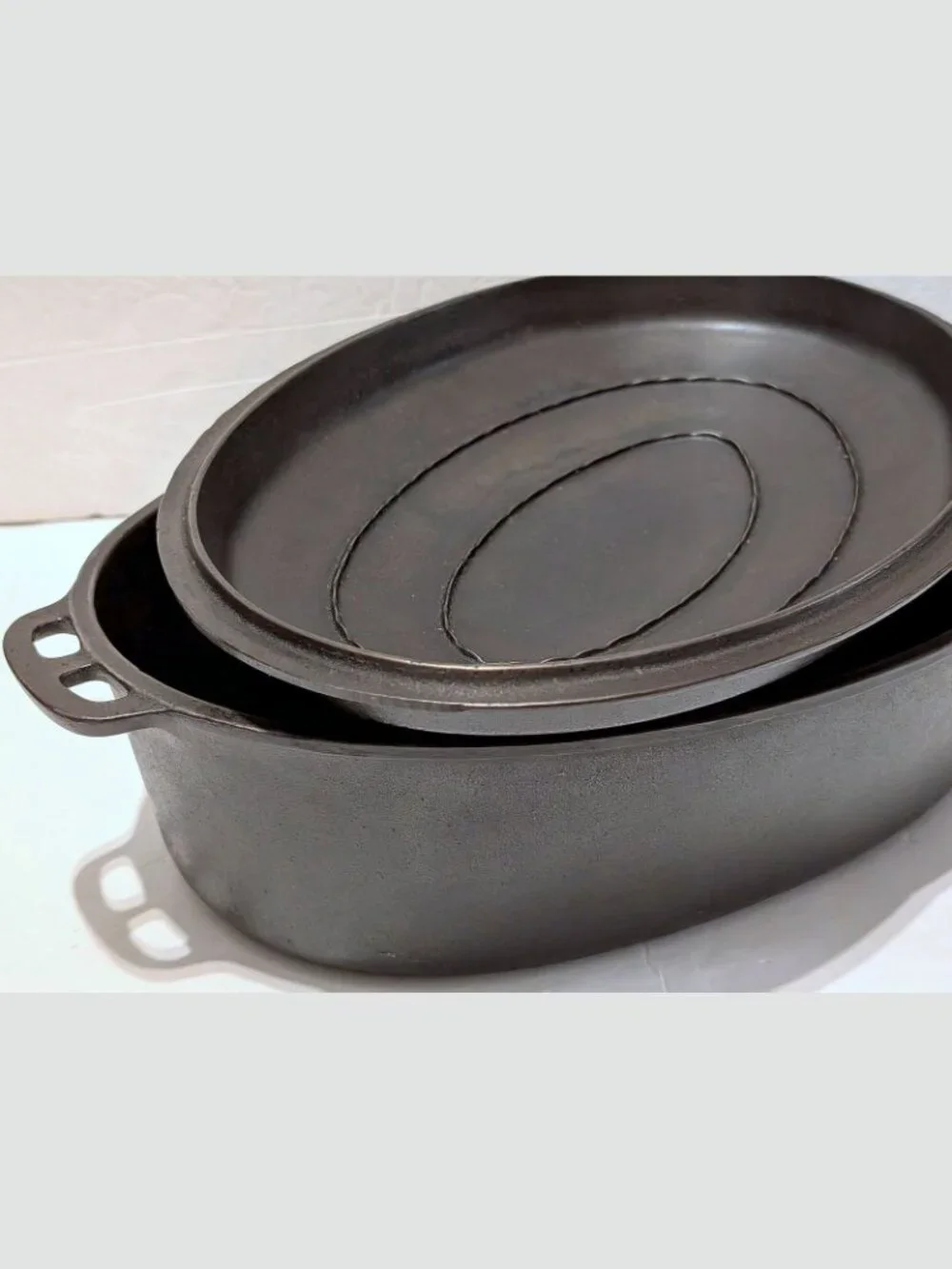 RARE VTG Wagner Ware Sidney O Drip Drop Cast Iron Oval Roaster 1285 w/ Lid